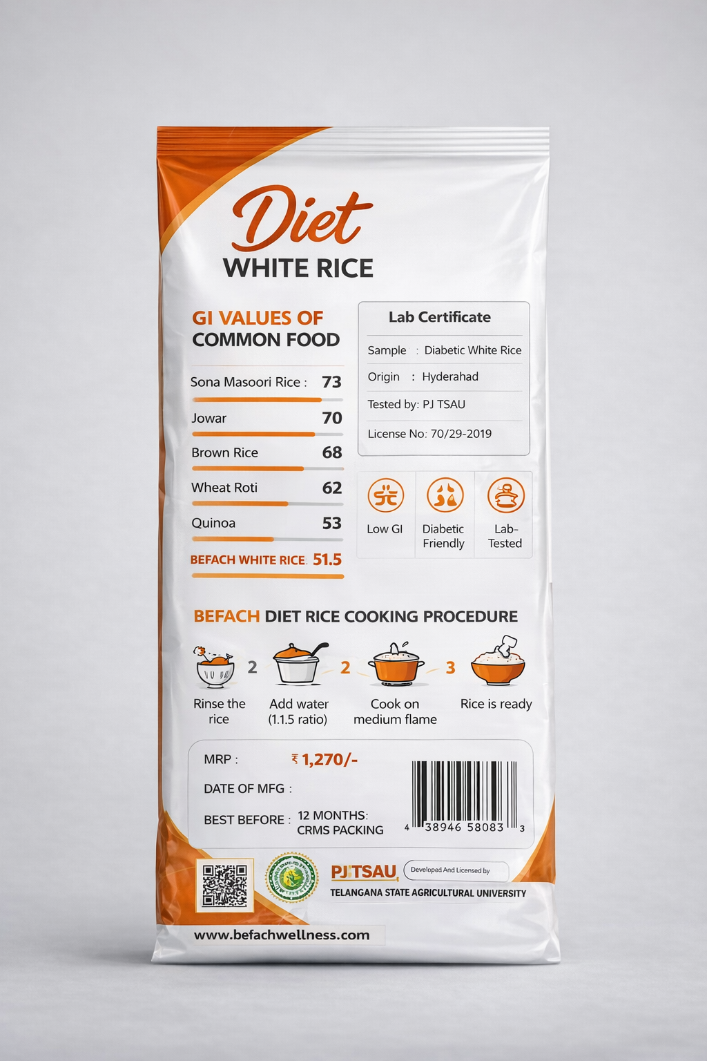 Befach Low GI Fortified Rice 10Kg | Diabetes Friendly Low Glycemic Index Rice | High Fibre Vitamin & Mineral Enriched Daily Rice | Supports Healthy Blood Sugar Levels thumbnail 2