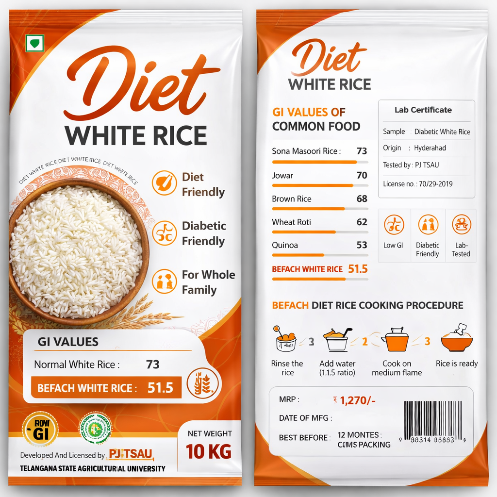 Befach Low GI Fortified Rice 10Kg | Diabetes Friendly Low Glycemic Index Rice | High Fibre Vitamin & Mineral Enriched Daily Rice | Supports Healthy Blood Sugar Levels