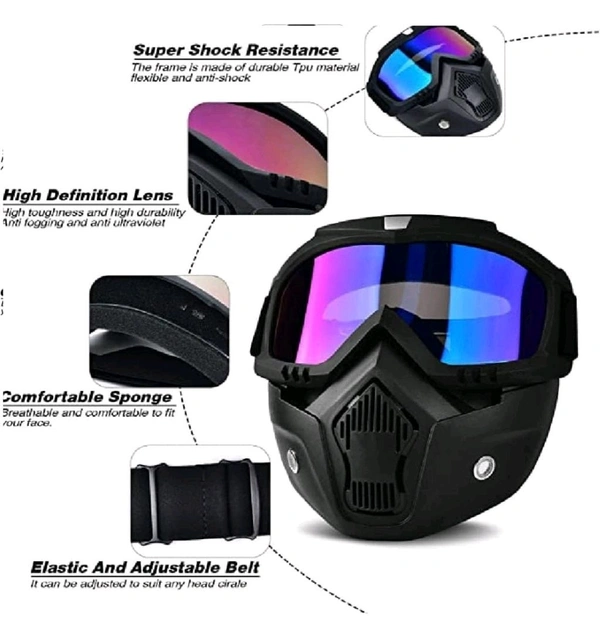 Goggle With Mask Riding Mask For Bikers Anti Scratch UV Protective Bike Face Mask For Men Detachable With Soft Foam Padded Face Cover Helmet Google Mask Off Road Dust Protection Mask (Rainbow)