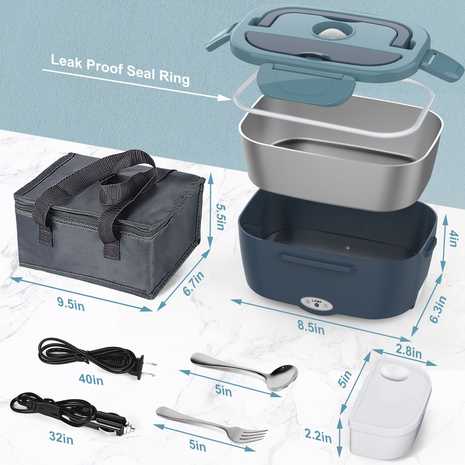 Herrfilk 80W BPA Free Large Capacity Electric Lunch Box 304 Stainless Steel Electric Lunch Box Food Warmer for Car Office thumbnail 10