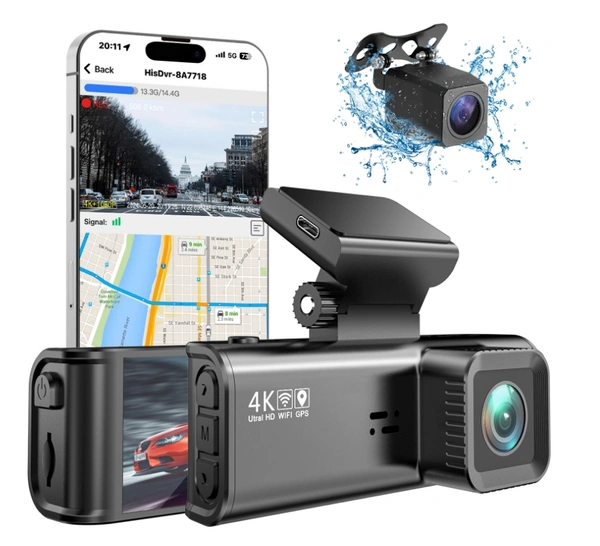 V56 4K Front and Rear Dashcam with 3.18 Inch Screen, Dual Recording, Night Vision, WiFi and GPS Hot Selling