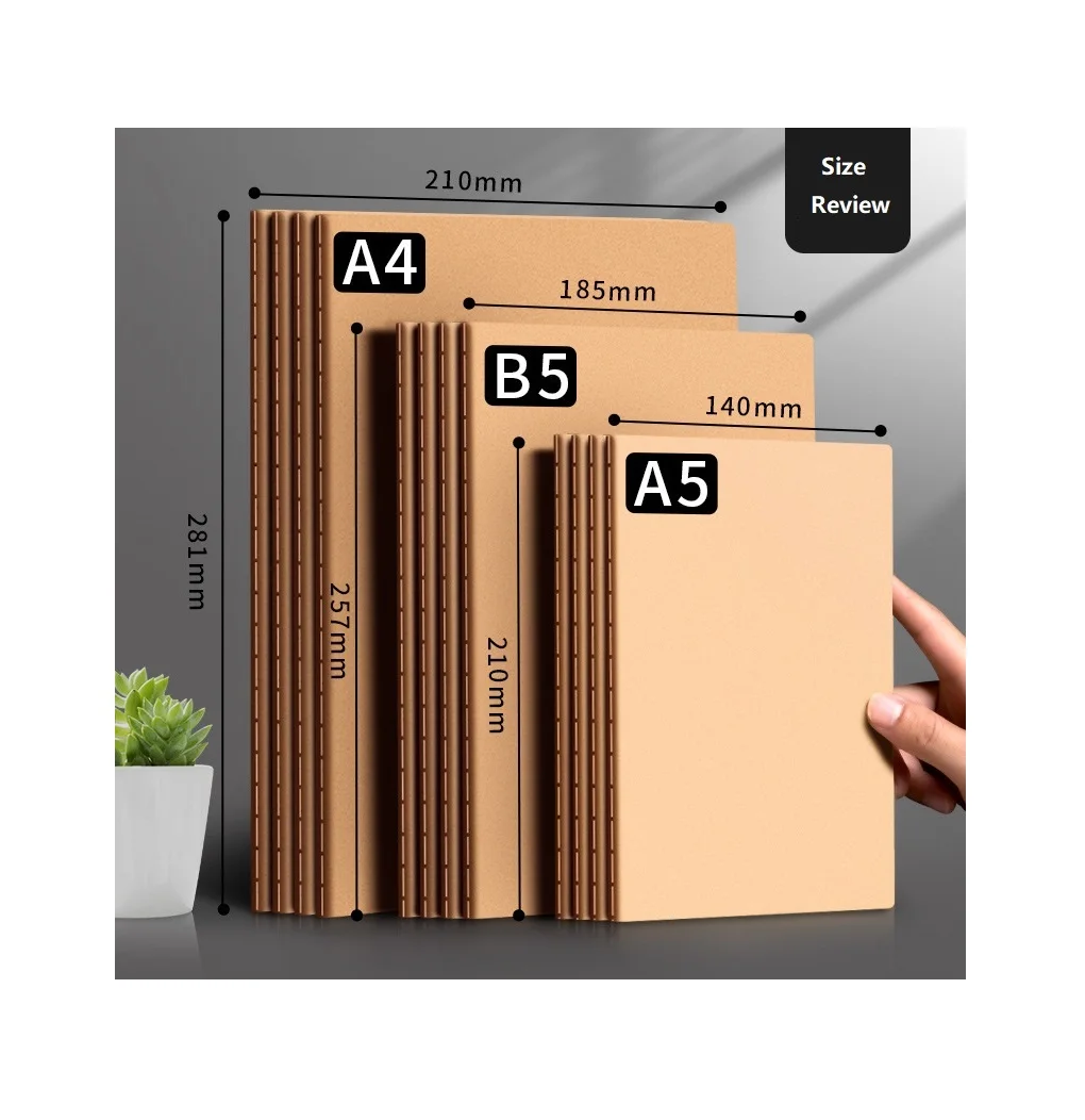 Wholesale A4 A5 B5 Exercise Notebook for Office School Students Kraft Paper and Wood Cover With Thread Sewing Binding