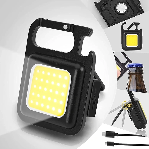 Keychain Led Light With Bottle Opener, Magnetic Base And Folding Bracket Mini Cob Rechargeable Emergency Light