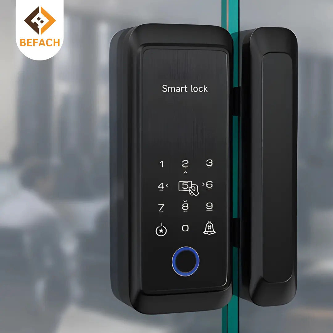 Befach Glass Door Lock S-13 |Fingerprint smart glass door lock | Aluminium + ABS Heavy Duty Build | Key Operated Security Lock for Frameless Glass Doors | Anti Rust Durable Latch for Office, Home & Commercial Entrances