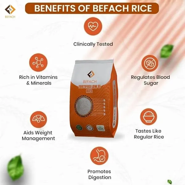 Befach Low GI Fortified Rice 1Kg | Diabetes Friendly Low Glycemic Index Rice | High Fibre Vitamin & Mineral Enriched Daily Rice | Supports Healthy Blood Sugar Levels thumbnail 2