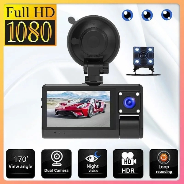 S13 3 Lens Touch Screen FHD Dash Cam with Mic, Front Interior and Rear Recording with WiFi Hot Selling