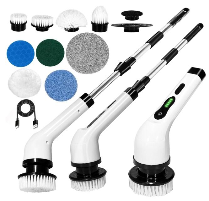 Befach 9 in 1 Electric Spin Scrubber | Cordless Rechargeable Cleaning Brush with Multi Attachments | Waterproof Bathroom, Tile & Kitchen Power Scrubber | Extendable Handle Deep Cleaning Tool