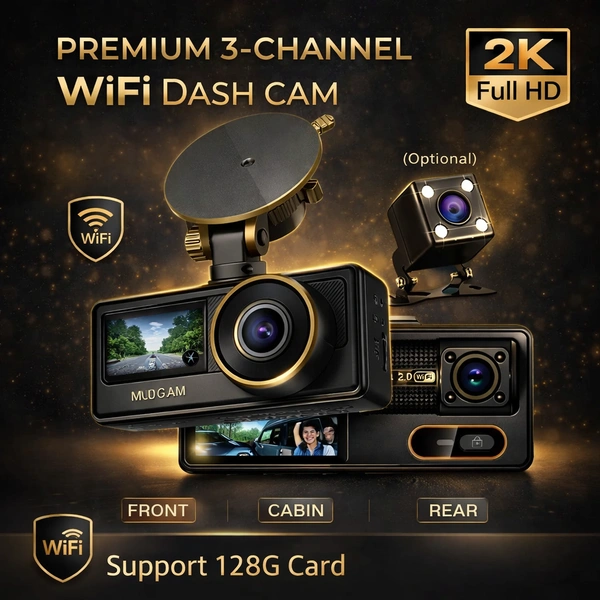 2K WiFi Dash Cam 3 Lens Car DVR Front Inside and Rear Camera HD 1080P Night Vision with 140 Degree Wide Angle Hot Selling