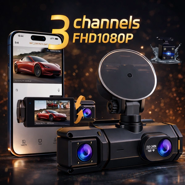 S-2 Ultra 3 Lens Dash Cam Full HD 1080P Front Rear and Cabin Recording with Night Vision and WiFi App Control Hot Selling