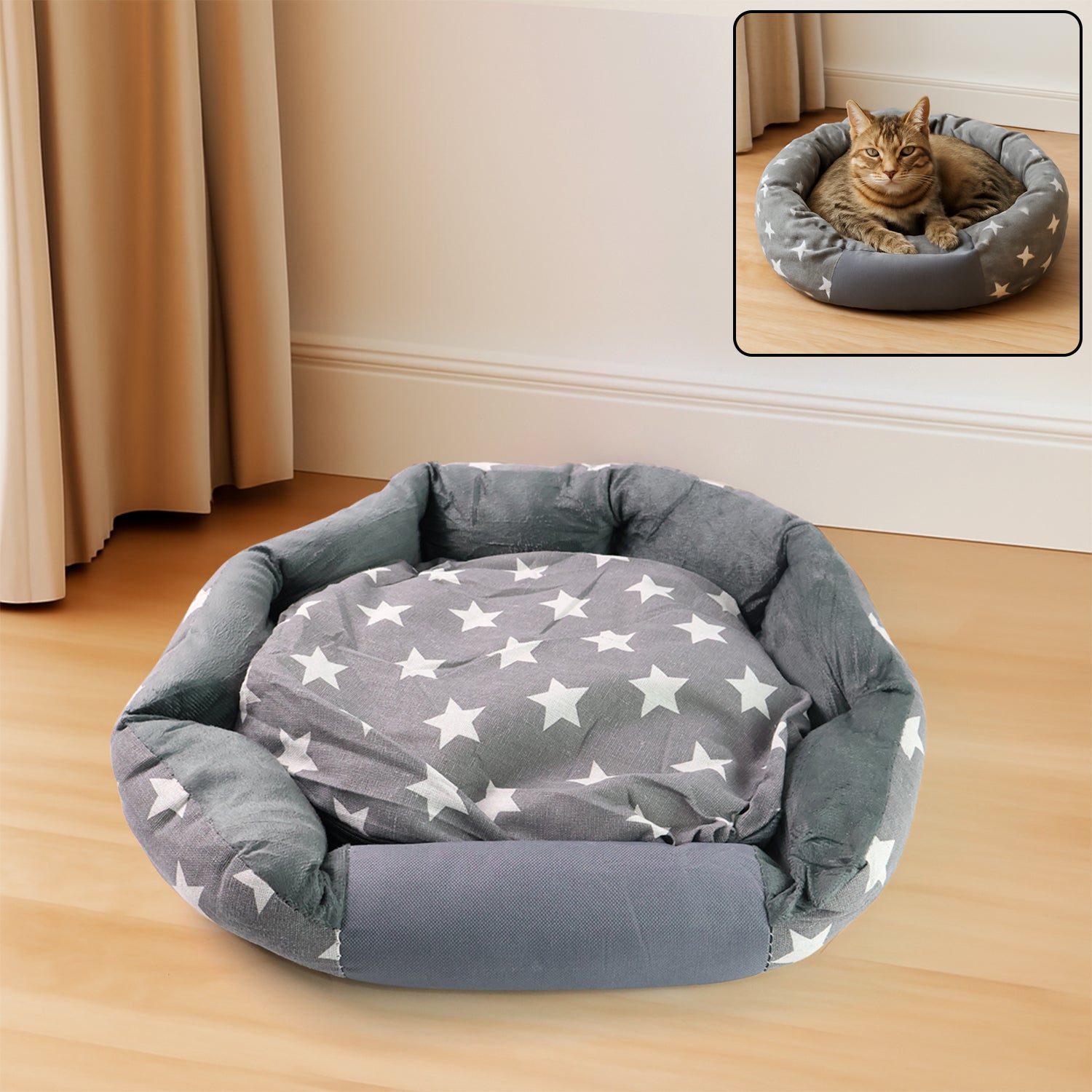 3XL Extra-Large Star Pattern Round Pet Bed for Cats & Small Dogs thumbnail 1