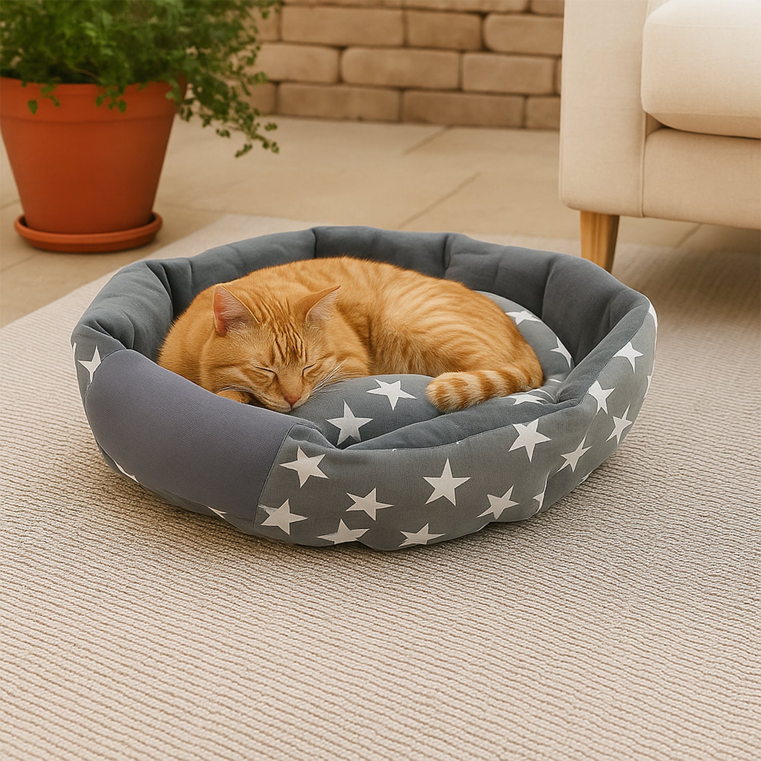 3XL Extra-Large Star Pattern Round Pet Bed for Cats & Small Dogs thumbnail 19