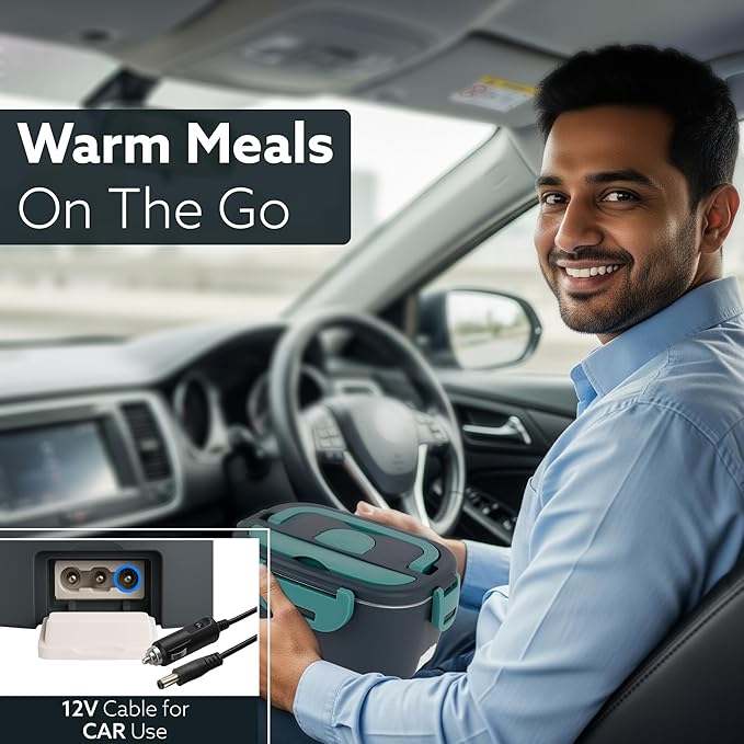 AGARO Elite Electric Lunch Box, 1.5L Food Heater for Daily Office Use & Travel, Portable Food Warmer, Stainless Steel Container, Reheat in 30 Min, Leak-Proof, Detachable Cord, 2 Compartment Hot Selling thumbnail 4