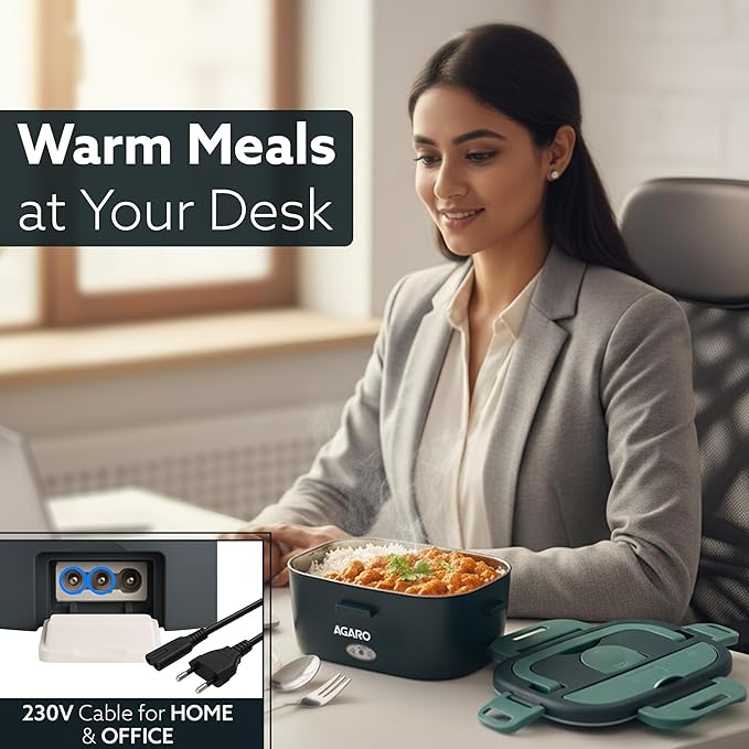 AGARO Elite Electric Lunch Box, 1.5L Food Heater for Daily Office Use & Travel, Portable Food Warmer, Stainless Steel Container, Reheat in 30 Min, Leak-Proof, Detachable Cord, 2 Compartment Hot Selling thumbnail 5